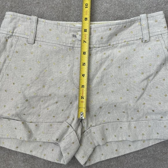 J Crew Shorts Womens 0 Beige 100% Linen Gold Glitter Polka Dots Cuffed City Fit - Picture 6 of 8